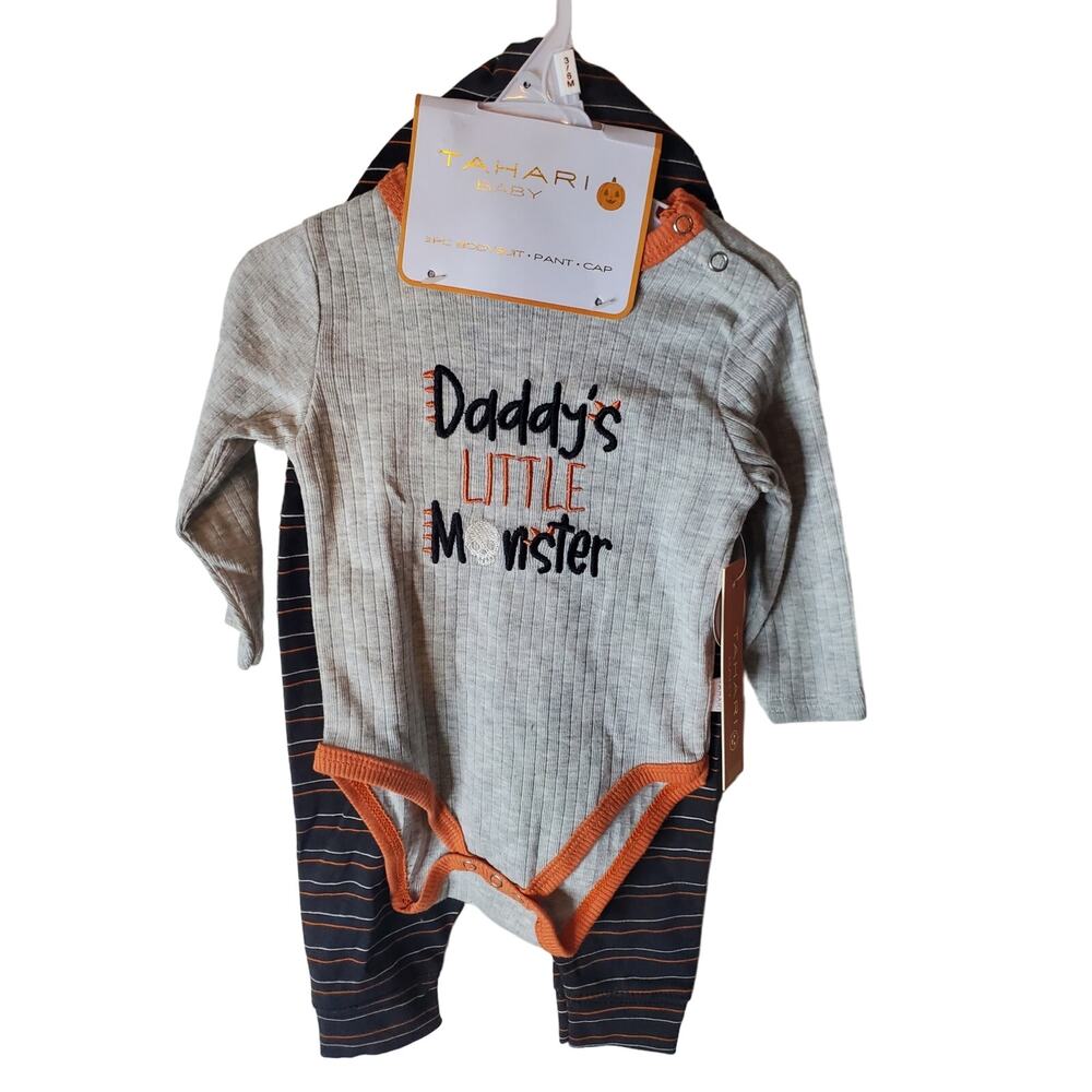 Tahari Baby 3/6M Baby 3-Piece Bodysuit/Pant/Hat Outfit, NWT, Halloween